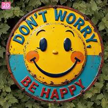 2D 1件裝「Don't Worry! Be Happy!」牆面裝飾，亮黃色笑臉搭配大膽藍色字母，適合辦公室、健身房、學校及心理健康裝飾風格的激勵禮物，尺寸詳見尺寸表 - 多色 - 查看 3
