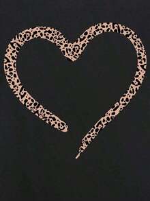 Camiseta con estampado de leopardo y corazones.Camiseta con diseño de leopardo.Top de mujer, sencillo y elegante. - Negro - Ver 4
