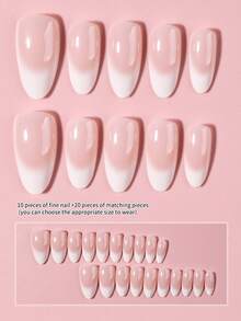 30pcs Almond-Shaped Ombre White French Nail Stickers, Acrylic False Nails Set, Includes 1pc Jelly Gel And 1pc Nail File - Multicolor - View 3