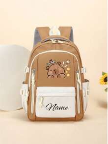Personalized Large Capacity Capybara 2D Printed Backpack, Customizable Name Kids School Bag, Daily Travel Backpack, Birthday Souvenir Gift - Black - View 12