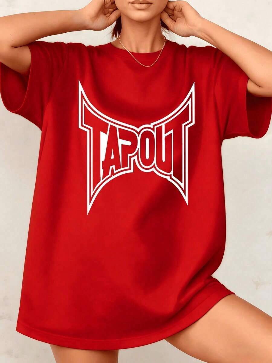 Women's Graphic Print Sports T-Shirt, Casual, Comfortable, 100% Cotton, Crew Neck, Short Sleeve, 1 Piece. Excellent Gifts For Friends And Family, Loose Fit, Everyday Wear, Basic Style. - 紅色 - 查看 1