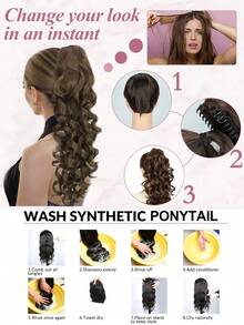 WIGGAGA 22 Inch Black/Brown/Gold Long Wavy Synthetic Hair Ponytail Extensions, Heat-Resistant Fiber, Suitable For Daily Use - Gold - View 6