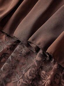MOD Elegancia bohemia-occidental: Falda larga de gasa y encaje fluida en albaricoque - Tu compañera sin esfuerzo para picnics a la hora dorada y aventuras bohemias - Negro - Ver 8