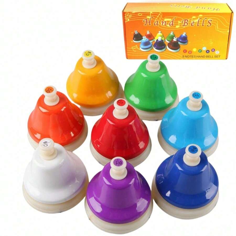 8-teiliges Farbiges Handglocken-Set Mit 15 Liederheft – Pädagogisches Musikspielzeug, Fördert Rhythmusgefühl Und Erste Notenkenntnisse, Robuste Metallglocken Mit Klarem Klang, Ideales Geburtstagsgeschenk Für Musikalische Früherziehung Zu Hause - A - Übersicht 1