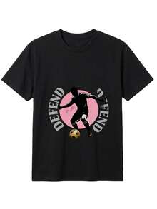 Premium Minimalist One-Piece Casual T-Shirt With A Soccer Player And Ball Motif, Pink Crew Neck, Unisex. Breathable,  Crew Neck Casual T-Shirt - 黑色 - 查看 3