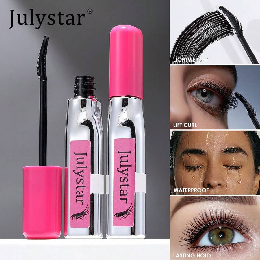 Julystar 12ml Large-Capacity Silver-Tube Mascara: Intense Black, Curling, Long-Lasting,Smudge-Proof
