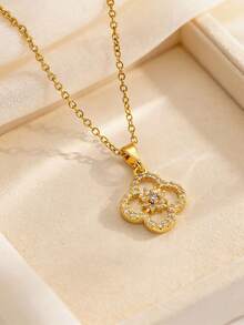 1pc Stainless Steel Sweet Cool Pink Mother Of Pearl Four-Leaf Clover Necklace, Luxury High-End Fashion Collarbone Chain For Women - Mother-of-pearl Four-leaf Necklace - View 5