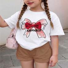 Camiseta de manga corta con cuello redondo y estampado de lazos de colores, ideal para niños que disfrutan explorando y jugando. Apta para estudiantes y adolescentes, tallas S-XXXL. - Blanco - Ver 1