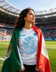 2026 Camiseta tipo Jersey Mundial 2026 México para mujer, manga corta cuello redondo, estampado cultural azteca con águila, estilo deportivo y casual, perfecta para fútbol y uso diario - Colores mixtos - Ver 3