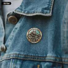 1pc 2D Flat 66 Route Motorcycle Brooch, Stainless Steel Material, Round Glass Top, Unique Creative Accessory Suitable For Backpacks, Clothes, Collars And Hats - A - View 8