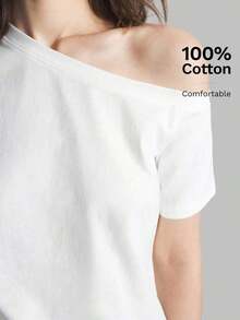 Camiseta de mujer de manga corta y hombro asimétrico, primavera/verano 2026.Camiseta casual urbana elegante con cuello asimétrico, adecuada para oficina, maestros, invitados de boda, vacaciones, casual de negocios, versátil - Blanco - Ver 6