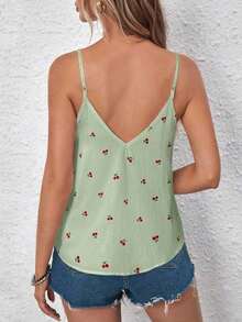 Top de tirantes casual con estampado de plantas para mujer, top de verano para vacaciones, top de verano para mujer, top tipo camiseta de verano casual, top tropical de verano, top casual de verano para mujer, top tipo camiseta de verano para mujer, - Verde - Ver 5