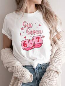 Camiseta de manga corta para mujer, una excelente opción de regalo para el Día de San Valentín, adecuada para citas románticas, elegante y llena de festivo, con un atractivo diseño de corazones y estrellas rosas, una elección para casual - Camiseta unisex de algodón holgada de manga corta y cuello redondo estilo vintage urbano. - Blanco - Ver 7