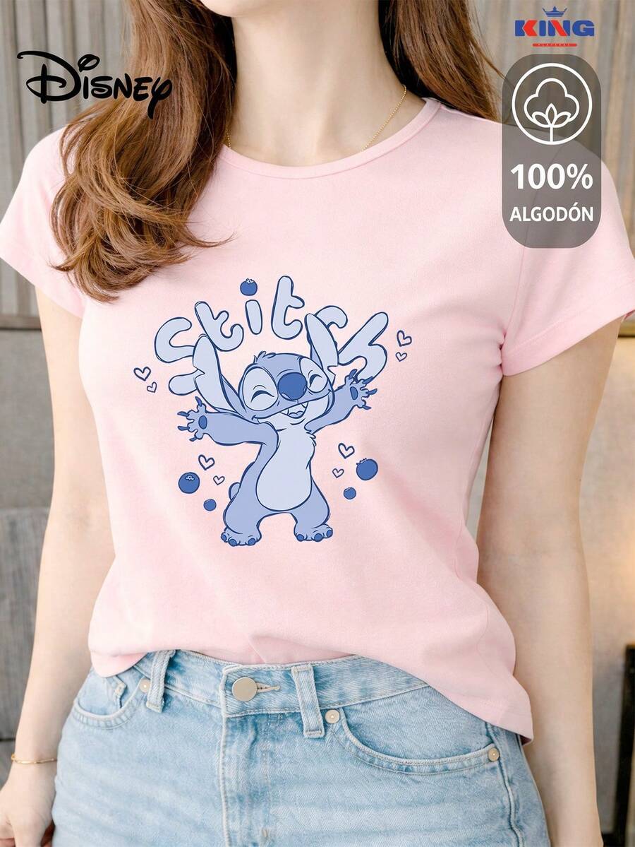 This 100% Cotton T-Shirt Is Of Excellent Quality, Guaranteeing Exceptional Softness To The Touch. It Features A Round Neck With A "Disney Stitch Joy" Print And Short Sleeves. - 粉色 - 查看 1