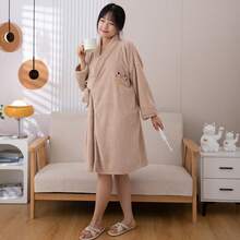1pc Long Soft Comfortable Purple Bathrobe With Trim, Suitable For Home, Hotel, Spa, Swimming Pool, Gift - Multicolor - View 6