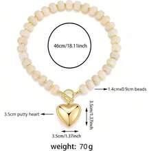 Chunky Gold Heart Necklace For Women, Resin Beaded Chain With Puff Heart Adjustable Clasp, Perfect For Daily Wear Party Date Streetwear Outfits Fashion Jewelry Gift - trắng - Xem 4