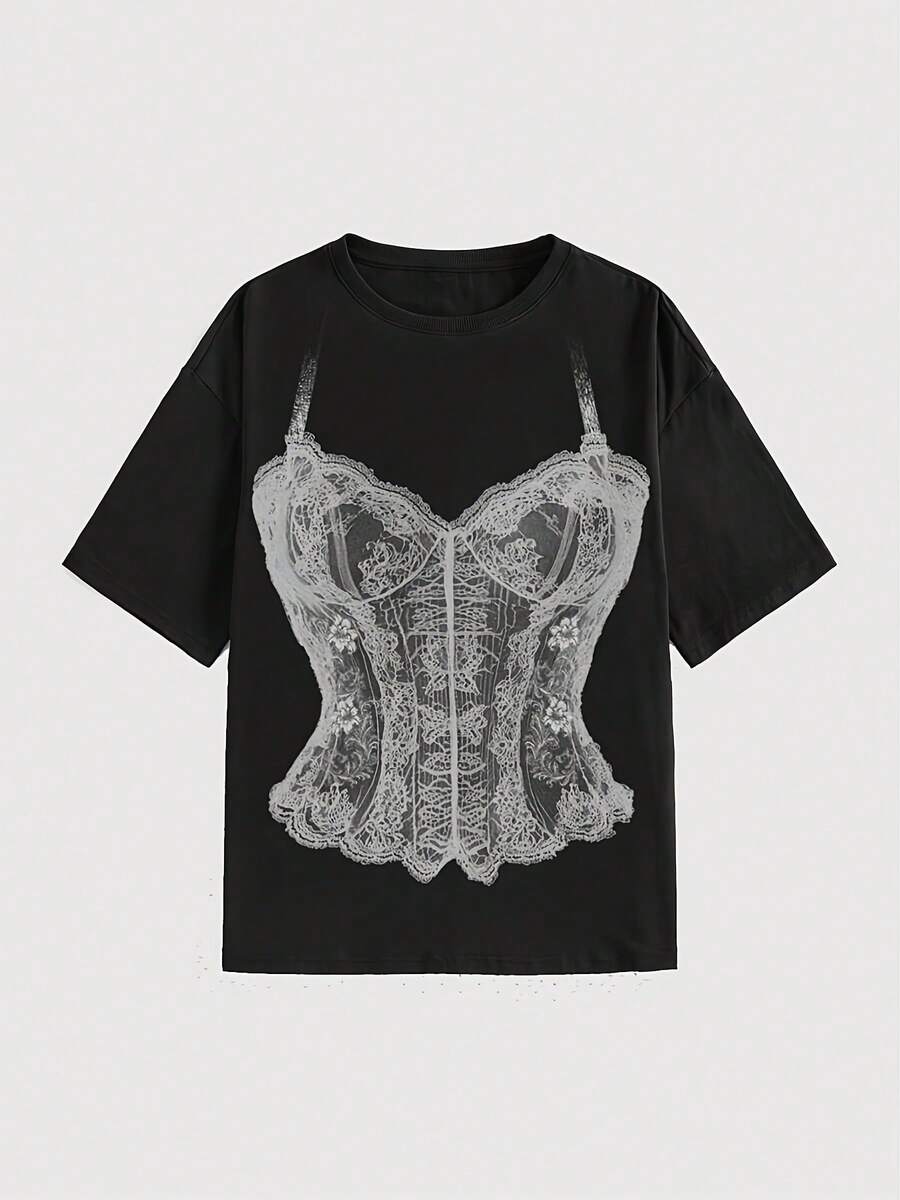 Camiseta 100% para mujer de manga corta ZT-124183 - Negro - Ver 1