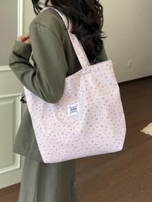 Cherry Print Simple Bucket Large Shoulder Tote Bag Student Girl Shoulder School Bag - Baby Pink - View 8