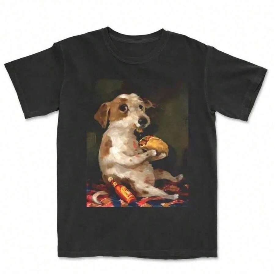 Vintage Graphic T-Shirt "Dog Chill With Taco", Funny Meme Tee, Unisex Dog Lover Gifts 4AHZ HYSA - 白色 - 查看 1