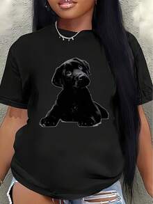 This Lightweight And Durable Short-Sleeved T-Shirt Features A Cute Lab Dog Puppy Design And Is Perfect For Casual Outings At Home, In The Park, Or At A Coffee Shop. It's An Ideal Choice For Dog Lovers And Is Comfortable To Wear. - 黑色 - 查看 7