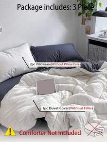 New Solid Color Patchwork Nordic Style Simple Polyester Duvet Cover 3 Pieces Set - White - View 8