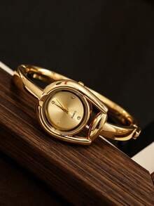 1 pieza Reloj pulsera de mujer, esfera pequeña con números romanos, correa no ajustable, estilo británico retro, reloj de lujo de nicho de cuarzo, adecuado para ocasiones como vacaciones, fiestas, bodas, vuelta al colegio, Navidad, Acción de Gracias, Halloween, Pascua, y un regalo ideal para mujeres - Dorado - Ver 6