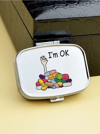 Square Pill Box, Printed Capsules, Pill, Letter, Medicine Bottle Patterns, Portable Pill Storage Compartments, Mini Metal Storage Box, Portable Jewelry And Pill Box, Travel Pill Case, Large Compartment, Weekly Pill Organizer,For Daily Medication & Vitamins, Essential For Doctors And Nurses, Emergency Needs, Travel, Hiking Emergency Rescue, Personalized Creative Gift With Cartoon Logo