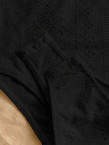 Nuevo atuendo casual de vacaciones para invitados a bodas en la playa, brunch de graduación, Día de San Patricio, vacaciones de primavera, Pascua, festival de música, elegante estilo bohemio tropical chic de verano para mujer, body con mangas de pétalos con lunares - Negro - Ver 4