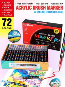 ZGAOPO 366/288/240/168/120/72/48/36/24/12色丙烯顏料筆套裝，適用於繪畫、插畫、手工藝、學校開學著色本及其他DIY項目，可用於紙張、布料、木材、石頭、塑膠、玻璃、陶瓷、南瓜等，適合學生與成人，適合作為感恩節、萬聖節、聖誕節禮物 - 馬克筆(多色套裝) - 查看 6