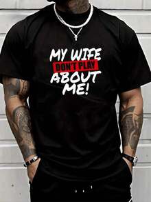 Mi esposa no se burla de mí, camiseta de algodón con estampado gráfico para hombre, camiseta con humor sarcástico para uso diario, suavidad y comodidad premium, excelente idea de regalo para esposos con estilo. - Negro - Ver 1
