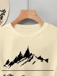 Women's 100% Cotton Short Sleeve T-Shirt With Subtle Outdoor-Themed Patches - Casual Spring And Summer Blouse, Machine Washable, Ideal For Picnics And Casual Wear, Non-Outdoor Printed T-Shirts - 杏 - 查看 5