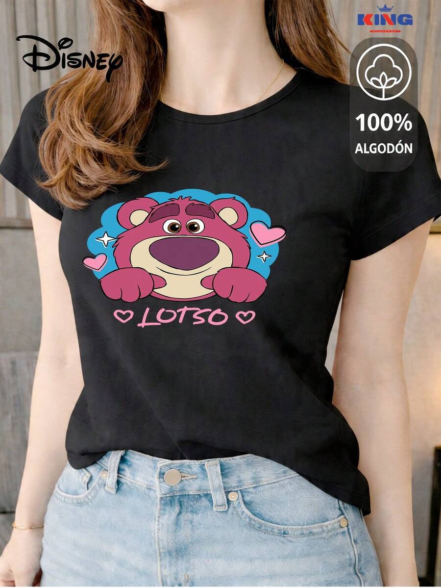 This High-Quality 100% Cotton T-Shirt Guarantees Exceptional Softness To The Touch, A Round Neck With A "Disney Heart Stars" Print, And Short Sleeves. - 黑色 - 查看 1