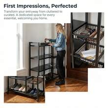 1pc Storage Rack, Integrated Storage Rack, Four-Layer Design, Plus 3 Basket Storage Parts, Garage Tool Storage Rack, With Wheels For Easy Movement - Black - View 6
