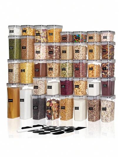 10/24 luftdichte Aufbewahrungsbehälter mit Etiketten - Küchenbehälter für Mehl, Zucker, Müsli, Pasta, Tee, Nüsse und Kaffeebohnen - Lebensmittel frisch und organisiert halten