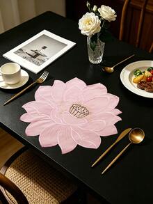 4/120pcs, Pink Lotus Embroidered Fabric Placemats, Waterproof & Oil-Resistant Table Mats, Washable & Odorless Bowl & Plate Pads, Suitable For Restaurant, Cafe, Homestay, Indoor & Outdoor Use, Fit For Festival, Party, Gathering, Birthday, Wedding, Dinner - Multicolor - View 11