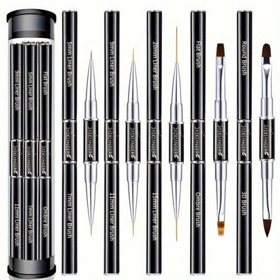 Bộ 5 cọ vẽ móng acrylic hai đầu, bút vẽ móng gel, dụng cụ vẽ đường viền móng và bút chấm móng cho salon và làm móng tại nhà - Màu vàng kim
