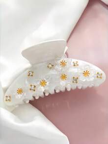 1Pc Sakura Rhinestone Hair Claw Clip Set, Pastel Floral Embellished Acrylic Jaw Clips, Elegant Hair Catch For Women & Bridal - Multicolor - View 6