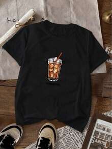 Camiseta Estampada para Mujer - Primavera Verano Casual Holgada Cuello Redondo Manga Corta |     Diseño exquisito |     Suelto y cómodo |     Fácil de combinar | - Negro - Ver 8