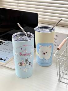 不锈钢便携式咖啡杯，双口设计，新款夏季水瓶带吸管，时尚单品，适合居家、办公、学校使用，可与女友或朋友互赠，自用亦可作为礼物 - 彩色 - 查看 8