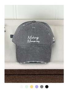 Soft Top Plain Letter Embroidery Baseball Cap Women's New Spring/Summer Couple Versatile American Style Baseball Cap Men's Designer Style Hat Large Head Circumference Baseball Cap Grey Vintage Face-Slimming Baseball Cap Versatile Sun Protection Baseball Cap - Making Embroidery - View 13