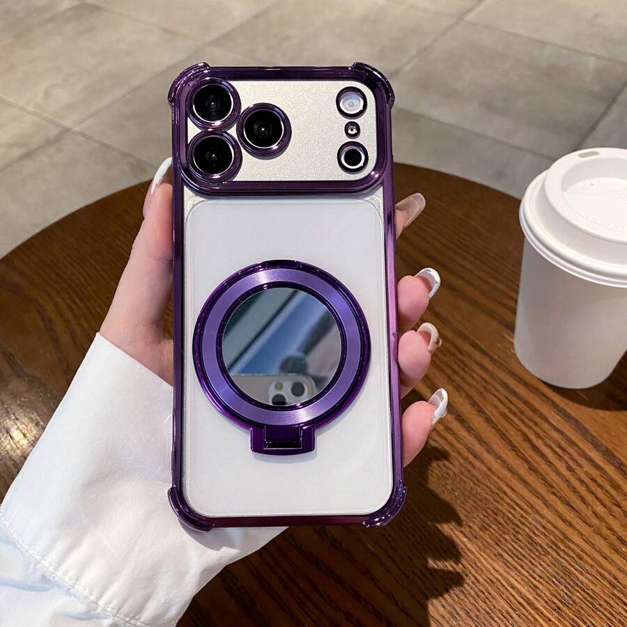 Transparent Phone Case, 4-Corner Anti-Drop Protection - Transparent With Built-In Invisible Mirror Stand, Shock-Proof Protective Cover Compatible With Iphone 17/6/7/8/X/XS/XR/11/12/13/14/15/16e, Galaxy S22/23/24, A04/05/06/A07/A17/A14/A15/A16/A24/A25/A34, Note 7/8/9/10/11/12/13/14, 9/10/12/13C/14C/A5, MT, Honor X, HW, C53 C55 - Purple - View 1
