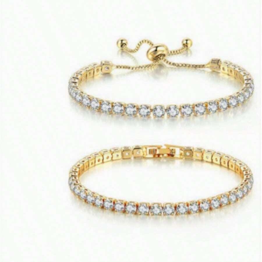 Vòng tay tennis sang trọng đính đá Zirconia, thiết kế nhỏ nhắn lấp lánh, món quà cao cấp dành cho bạn gái. - Vàng - Xem 1