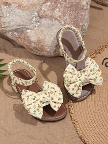 1 Pasang Sandal Datar Anak Perempuan/Pria Lembut dan Nyaman dengan Motif Bunga dan Pita, Desain Slip-On Elastis, Sepatu Pantai Gaya Pedesaan yang Lucu, Cocok untuk Sehari-hari, Sekolah, Pantai, Musim Semi/Panas - Aprikot - View 6