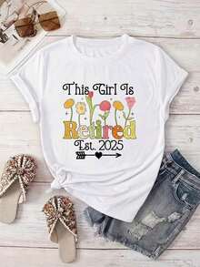 Women's Bohemian T-Shirt From The New Collection With Creative Letter And Flower Print, Casual, Short Sleeve, Round Neck, For Holidays, Spring Summer, Machine Washable, Versatile New Outing Clothes - 白色 - 查看 11