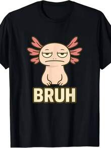 Camiseta Adecuada para Axolotl - Divertido Estampado de Salamandra con Expresión Tierna de Chibi Lobarto, Cuello Redondo Casual para Fans de Salamandras, Ropa de Verano Lavable a Máquina para Convenciones y Outfits Cotidianos - Negro - Ver 12