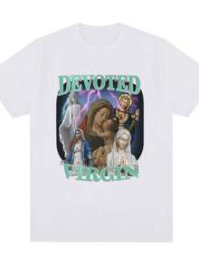 Women's T-ShirtsDevoted Virgin Meme Graphic T-Shirt Men Fashion Vintage Short Sleeve T-Shirts 100 Cotton Casual Oversized Tee Shirt Tops Unisex - 白色 - 查看 1
