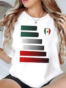 Mexican National Symbols With An Eagle And Stripes In Shades Of Green, White, And Red Represent Strength, Unity, And National Pride In A Modern And Elegant Casual Women's T-Shirt, Comfortable For Everyday Wear. - 白色的 - 查看 7