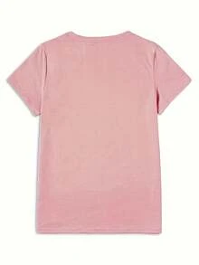 Camiseta Casual de Manga Corta para Mujer - Rosa - Ver 2