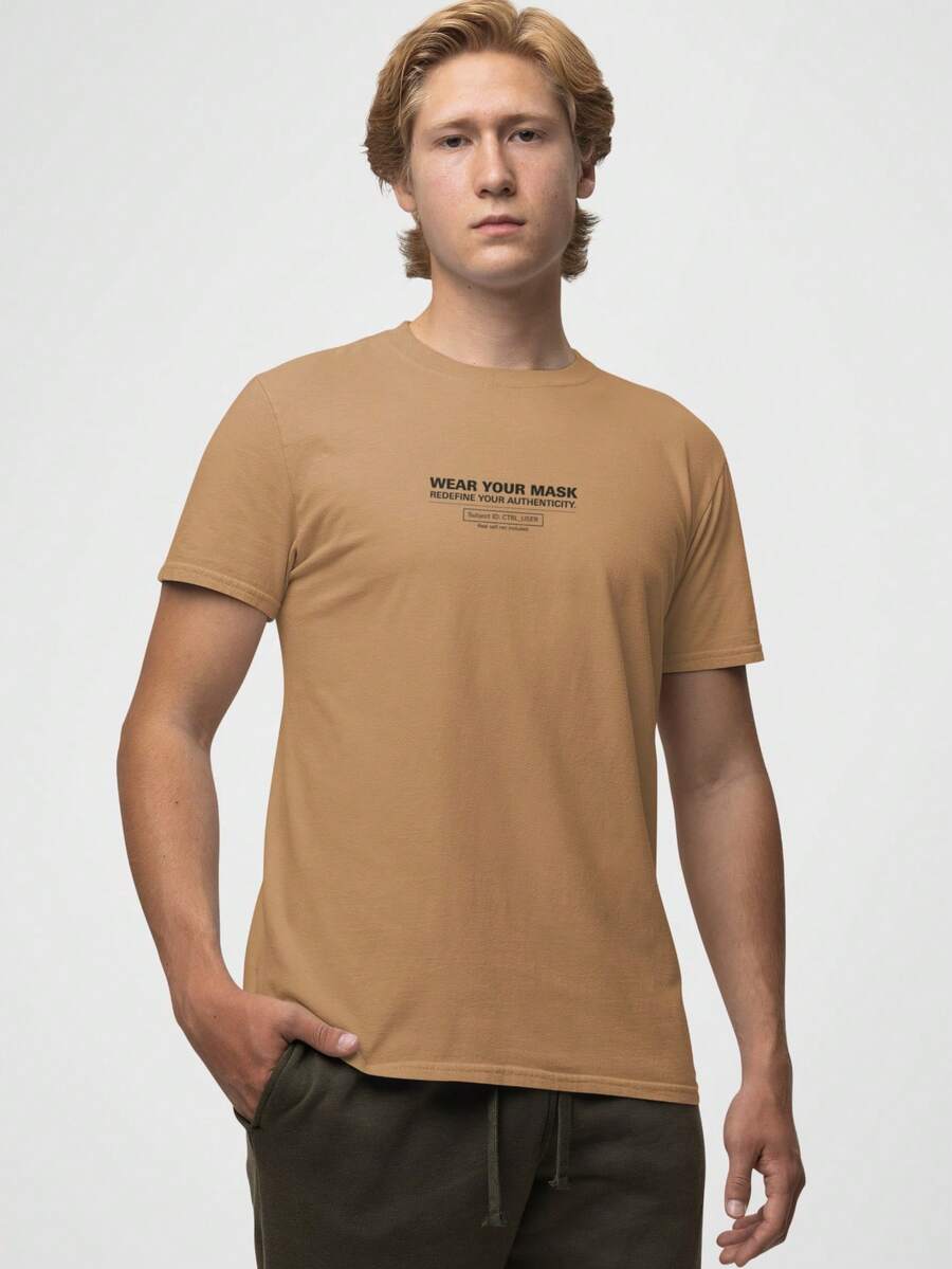 Camiseta Masculina Aveloz Authenticity Confortável 100% Algodão - Caramelo - Visão 1