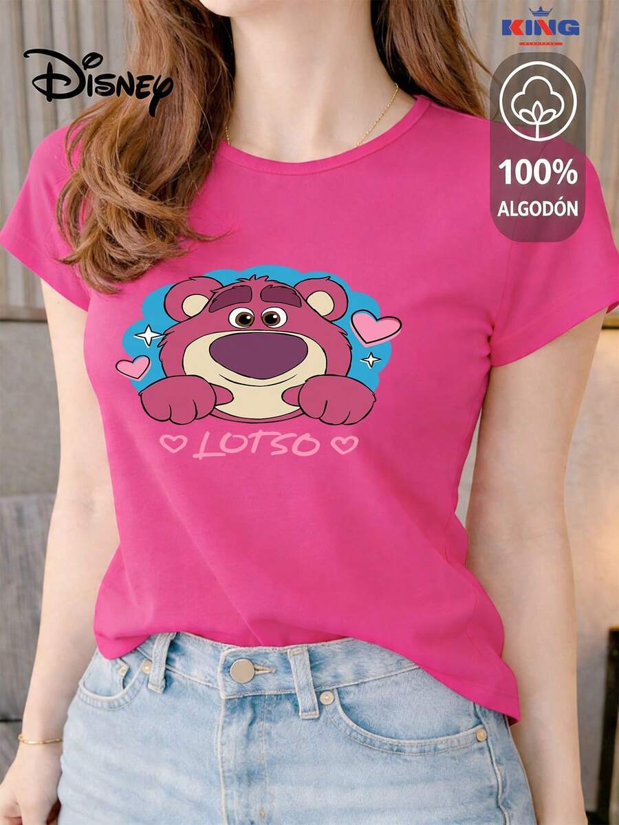 This High-Quality 100% Cotton T-Shirt Guarantees Exceptional Softness To The Touch, A Round Neck With A "Disney Heart Stars" Print, And Short Sleeves. - 玫紅色 - 查看 1